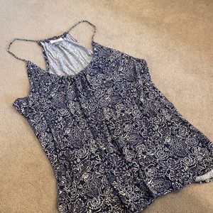 Old Navy Tank-Large-Adjustable straps-Dark blue with white flower design